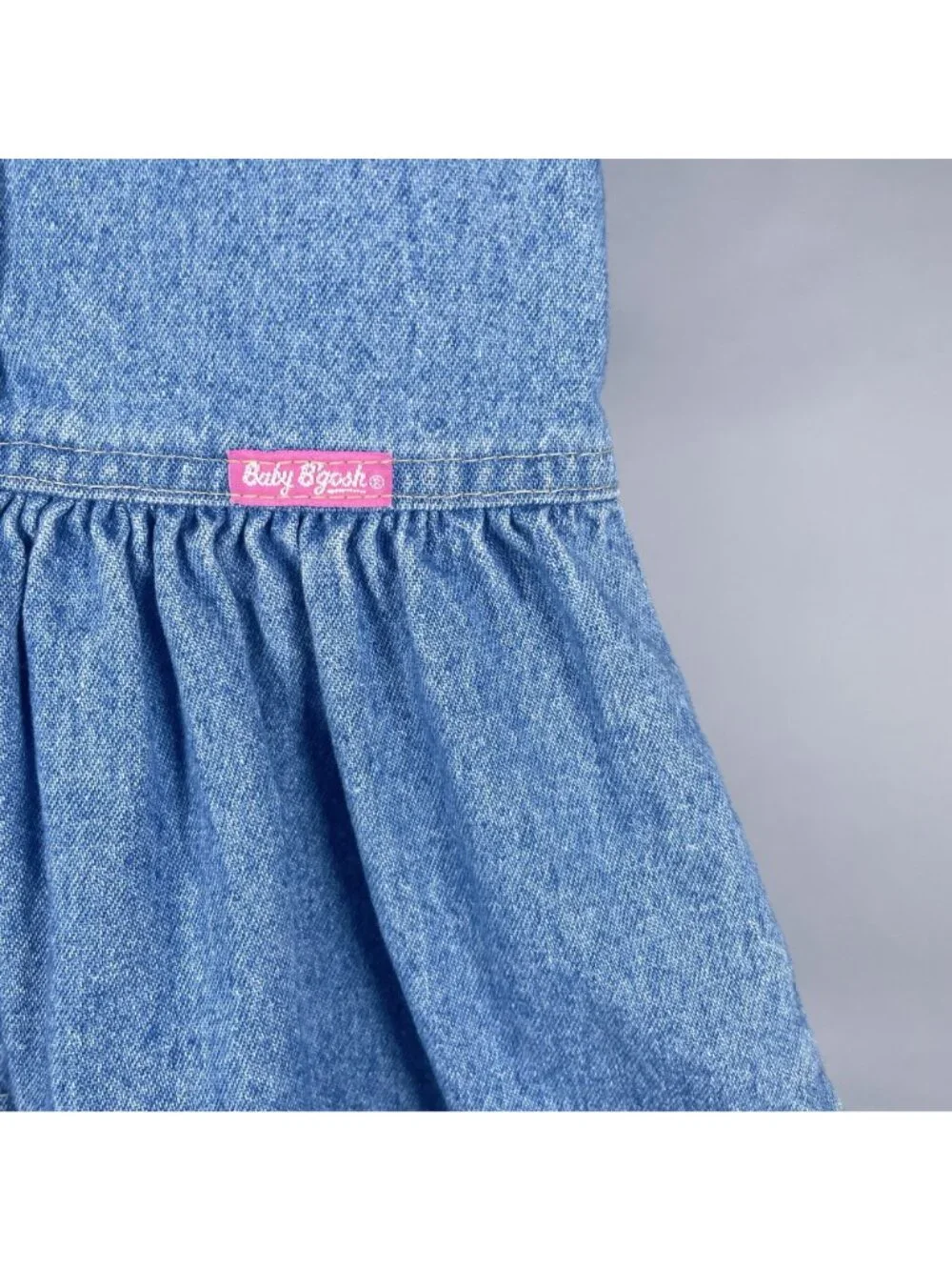 Vintage Oshkosh Girls Light Wash Denim Ruffle Snap Dress 12m